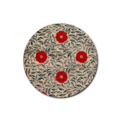 Papanese Floral Red Rubber Coaster (round) 