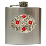 Papanese Floral Red Hip Flask (6 oz) Front