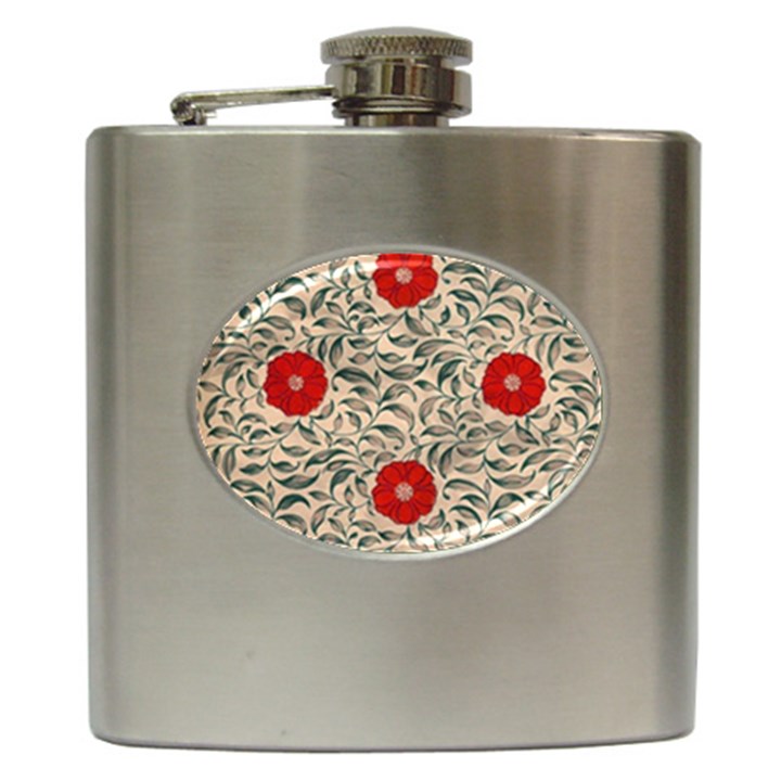 Papanese Floral Red Hip Flask (6 oz)