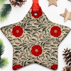 Papanese Floral Red Star Ornament (two Sides) by snowwhitegirl