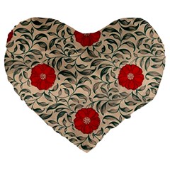 Papanese Floral Red Large 19  Premium Heart Shape Cushions by snowwhitegirl