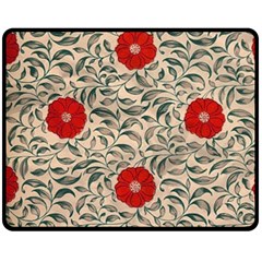 Papanese Floral Red Double Sided Fleece Blanket (medium)  by snowwhitegirl