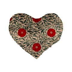 Papanese Floral Red Standard 16  Premium Flano Heart Shape Cushions by snowwhitegirl