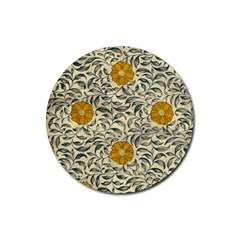 Japanese Floral Orange Rubber Round Coaster (4 Pack) 