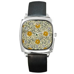 Japanese Floral Orange Square Metal Watch by snowwhitegirl