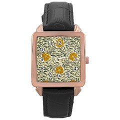 Japanese Floral Orange Rose Gold Leather Watch  by snowwhitegirl