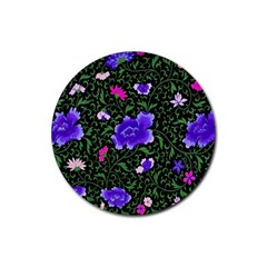 Blue  Japan Floral Rubber Round Coaster (4 Pack) 