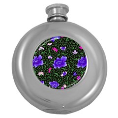 Blue  Japan Floral Round Hip Flask (5 Oz) by snowwhitegirl