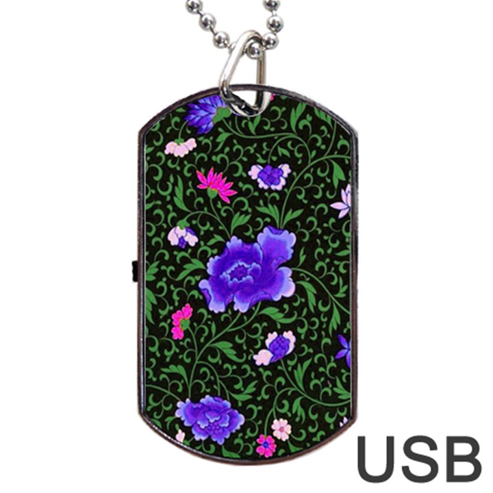 Blue  Japan Floral Dog Tag USB Flash (One Side)