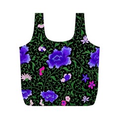 Blue  Japan Floral Full Print Recycle Bags (m)  by snowwhitegirl