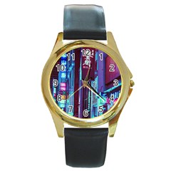 Japan City Round Gold Metal Watch