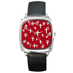 Red White Cross Square Metal Watch by snowwhitegirl