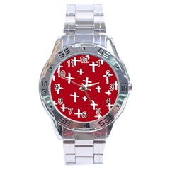 Red White Cross Stainless Steel Analogue Watch by snowwhitegirl