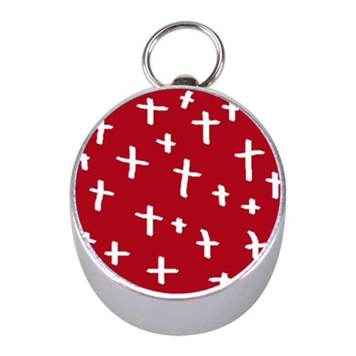 Red White Cross Mini Silver Compasses