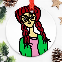 Nerdy Girl Round Ornament (two Sides) by snowwhitegirl