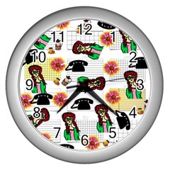 Office Girl Pattern Wall Clock (silver) by snowwhitegirl