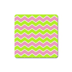 Zigzag Chevron Pattern Green Pink Square Magnet by snowwhitegirl