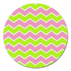 Zigzag Chevron Pattern Green Pink Magnet 5  (round) by snowwhitegirl