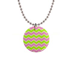 Zigzag Chevron Pattern Green Pink Button Necklaces by snowwhitegirl