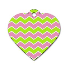 Zigzag Chevron Pattern Green Pink Dog Tag Heart (one Side) by snowwhitegirl