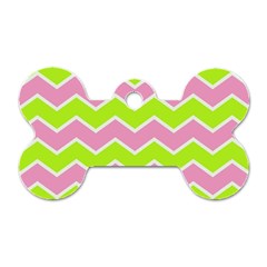 Zigzag Chevron Pattern Green Pink Dog Tag Bone (one Side) by snowwhitegirl