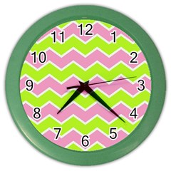 Zigzag Chevron Pattern Green Pink Color Wall Clock by snowwhitegirl