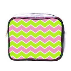 Zigzag Chevron Pattern Green Pink Mini Toiletries Bag (one Side) by snowwhitegirl