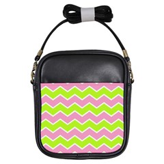 Zigzag Chevron Pattern Green Pink Girls Sling Bag by snowwhitegirl