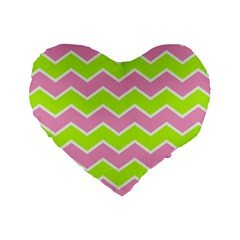 Zigzag Chevron Pattern Green Pink Standard 16  Premium Heart Shape Cushions by snowwhitegirl