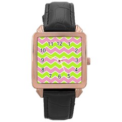 Zigzag Chevron Pattern Green Pink Rose Gold Leather Watch  by snowwhitegirl