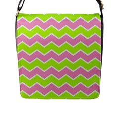 Zigzag Chevron Pattern Green Pink Flap Closure Messenger Bag (l) by snowwhitegirl