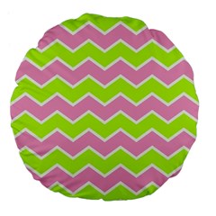 Zigzag Chevron Pattern Green Pink Large 18  Premium Flano Round Cushions by snowwhitegirl