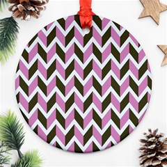 Zigzag Chevron Pattern Pink Brown Ornament (round) by snowwhitegirl