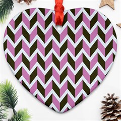 Zigzag Chevron Pattern Pink Brown Ornament (heart) by snowwhitegirl