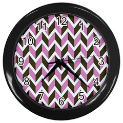 Zigzag Chevron Pattern Pink Brown Wall Clock (black) by snowwhitegirl