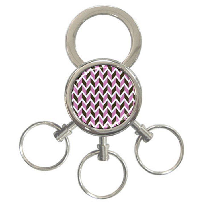 Zigzag Chevron Pattern Pink Brown 3-Ring Key Chains