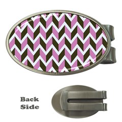 Zigzag Chevron Pattern Pink Brown Money Clips (oval)  by snowwhitegirl