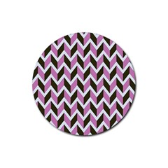 Zigzag Chevron Pattern Pink Brown Rubber Coaster (round)  by snowwhitegirl