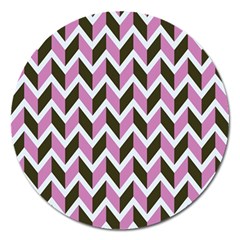 Zigzag Chevron Pattern Pink Brown Magnet 5  (round) by snowwhitegirl