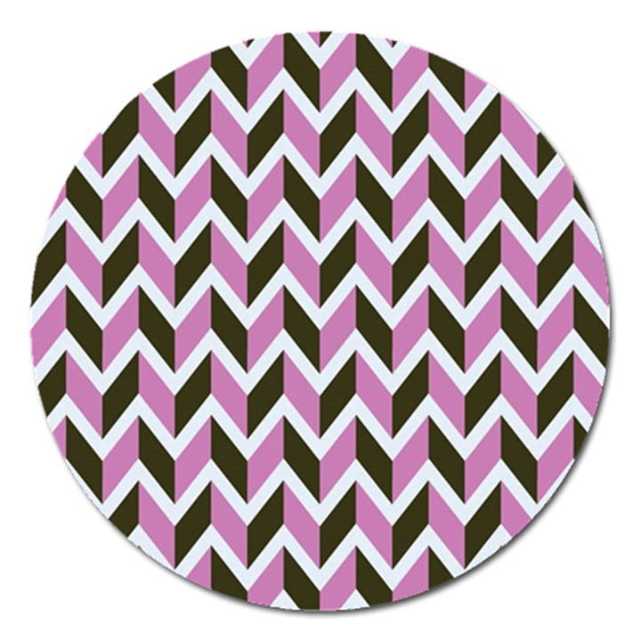 Zigzag Chevron Pattern Pink Brown Magnet 5  (Round)