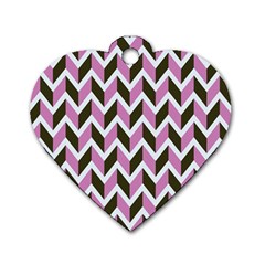 Zigzag Chevron Pattern Pink Brown Dog Tag Heart (one Side) by snowwhitegirl