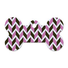 Zigzag Chevron Pattern Pink Brown Dog Tag Bone (one Side) by snowwhitegirl