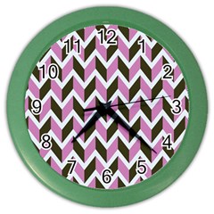 Zigzag Chevron Pattern Pink Brown Color Wall Clock by snowwhitegirl