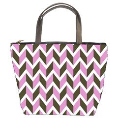 Zigzag Chevron Pattern Pink Brown Bucket Bag by snowwhitegirl