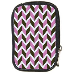 Zigzag Chevron Pattern Pink Brown Compact Camera Leather Case by snowwhitegirl