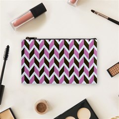 Zigzag Chevron Pattern Pink Brown Cosmetic Bag (small) by snowwhitegirl