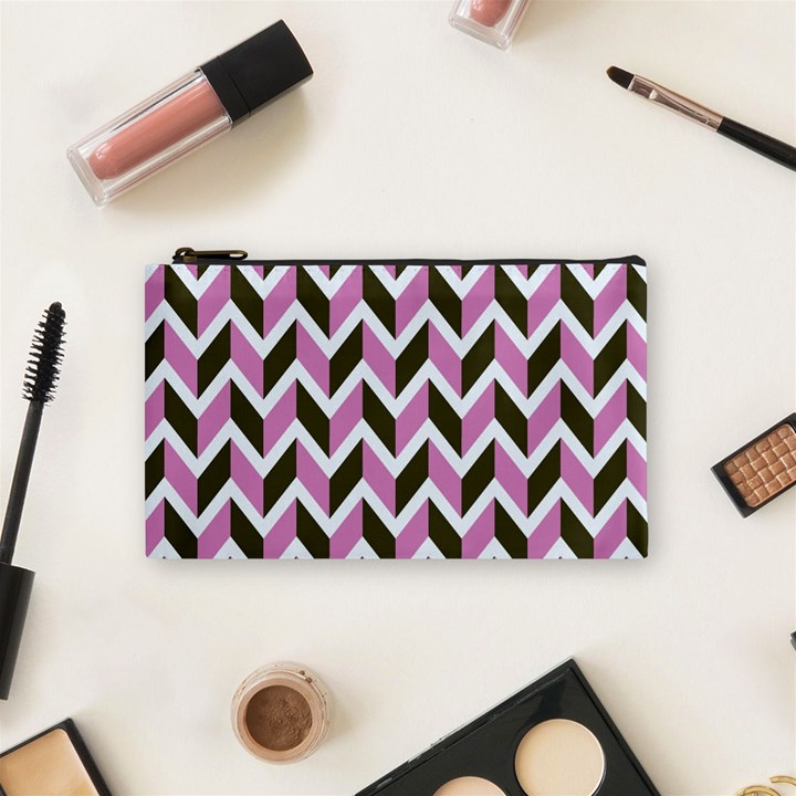 Zigzag Chevron Pattern Pink Brown Cosmetic Bag (Small)