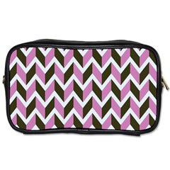 Zigzag Chevron Pattern Pink Brown Toiletries Bag (two Sides) by snowwhitegirl