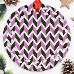 Zigzag Chevron Pattern Pink Brown Ornament (round Filigree) by snowwhitegirl