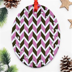 Zigzag Chevron Pattern Pink Brown Ornament (oval Filigree) by snowwhitegirl